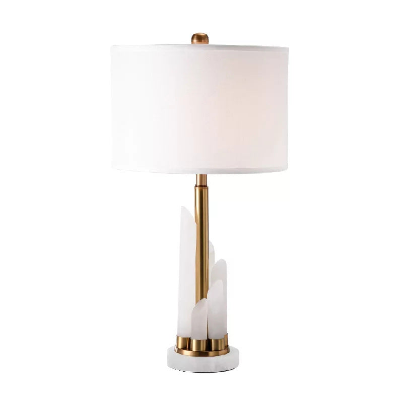 1 Head Bedroom Task Lighting Modern White Nightstand Lamp with Drum Fabric Shade