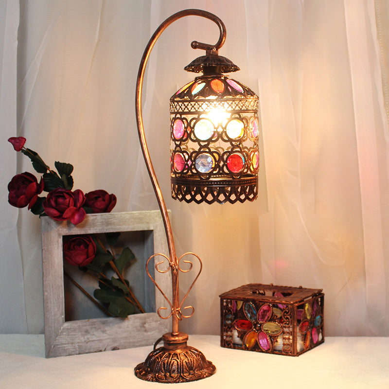 Metal Copper Night Table Light Cylindrical 1 Light Bohemian Nightstand Lamp for Living Room