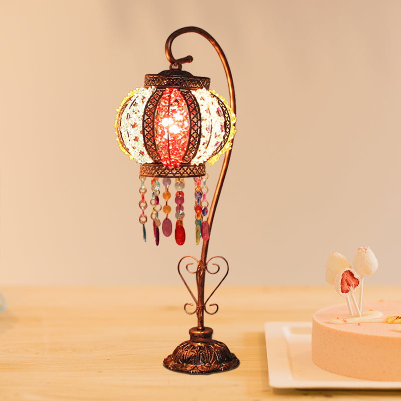 Bohemian Globe/Dome Night Table Lamp 1 Bulb Metal Task Lighting in Red/Brass for Living Room