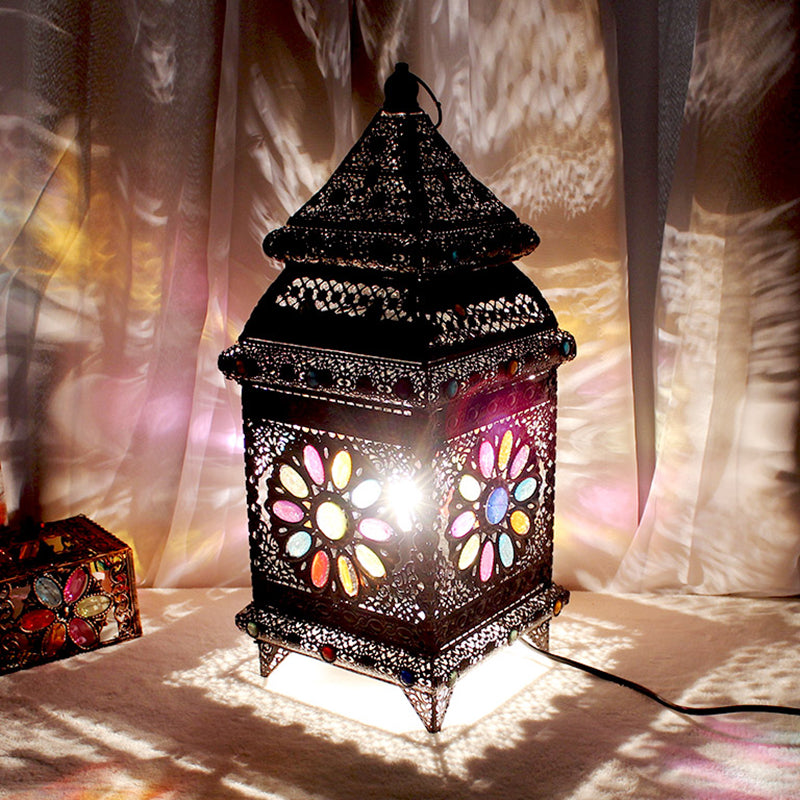 Lantern Bedroom Night Table Lighting Bohemian Metal 1 Bulb Bronze Nightstand Lamp