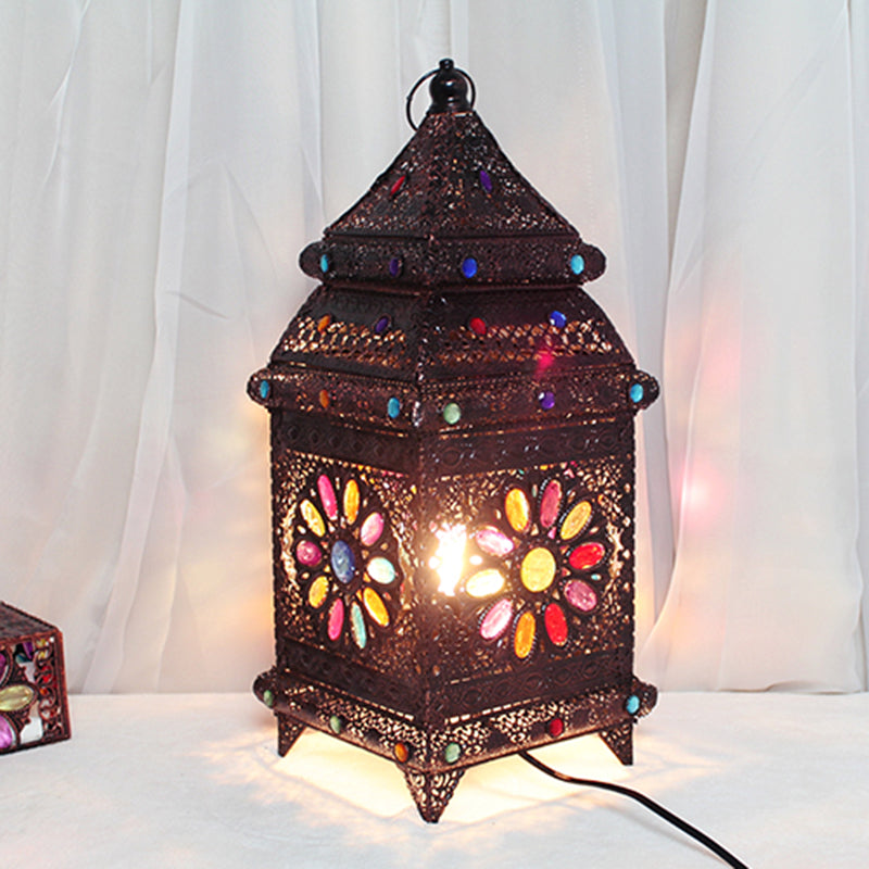 Lantern Bedroom Night Table Lighting Bohemian Metal 1 Bulb Bronze Nightstand Lamp