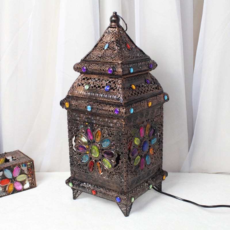 Lantern Bedroom Night Table Lighting Bohemian Metal 1 Bulb Bronze Nightstand Lamp