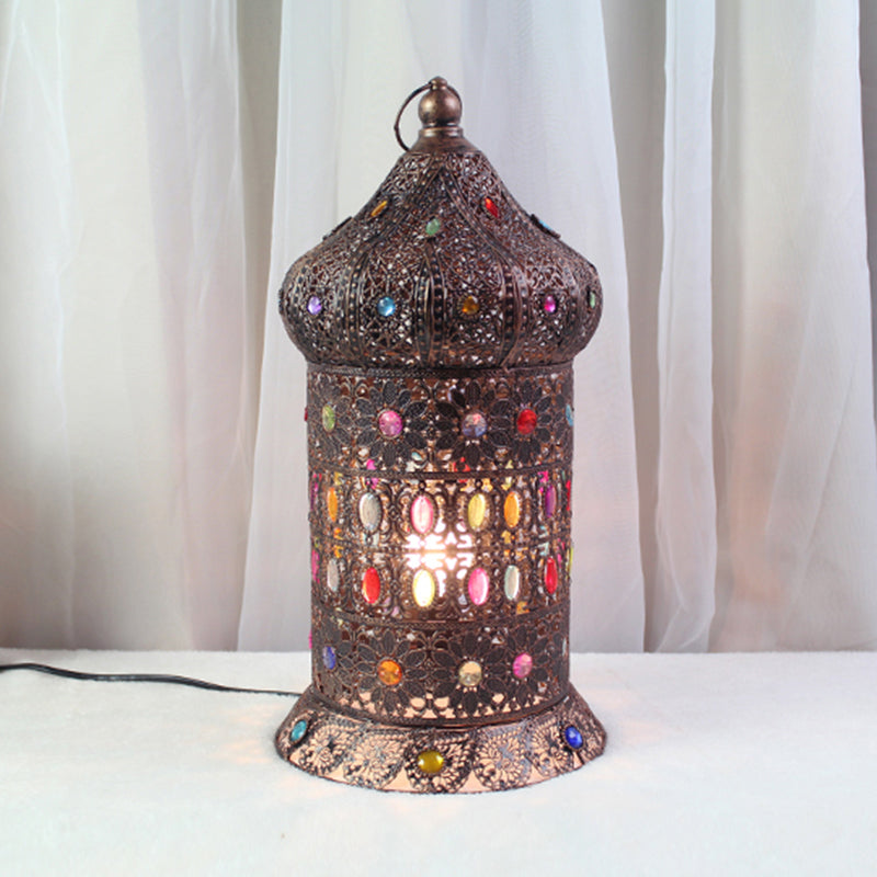 Hollow Bedroom Night Table Lighting Bohemian Metal 1 Bulb Bronze Nightstand Light