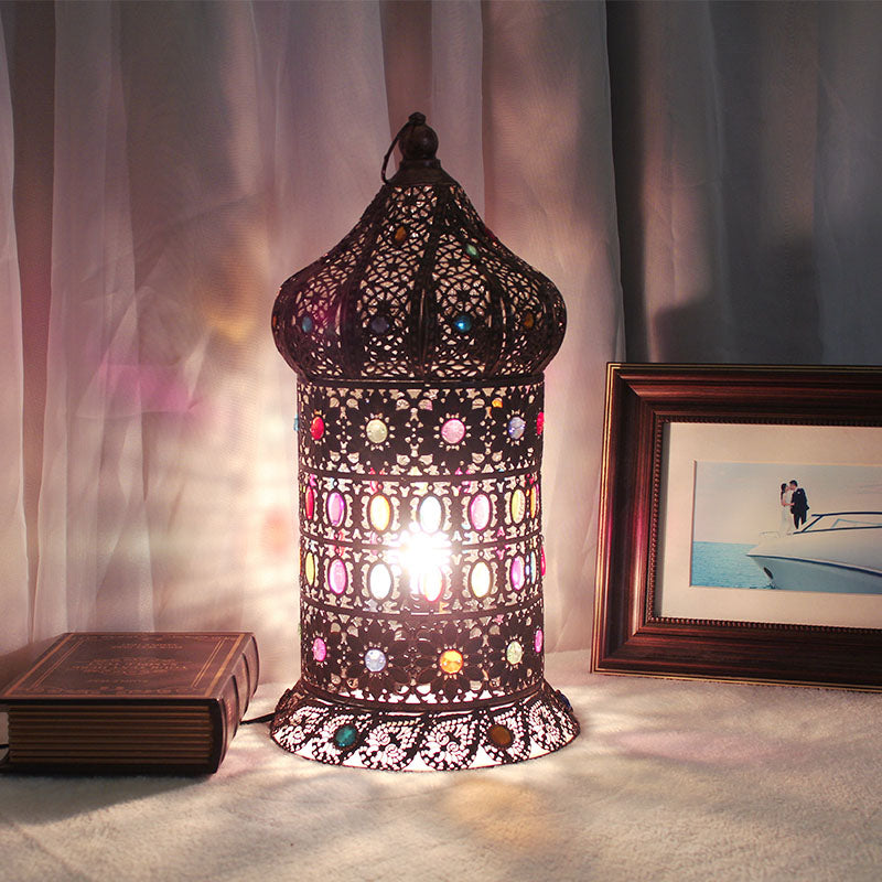 Hollow Bedroom Night Table Lighting Bohemian Metal 1 Bulb Bronze Nightstand Light