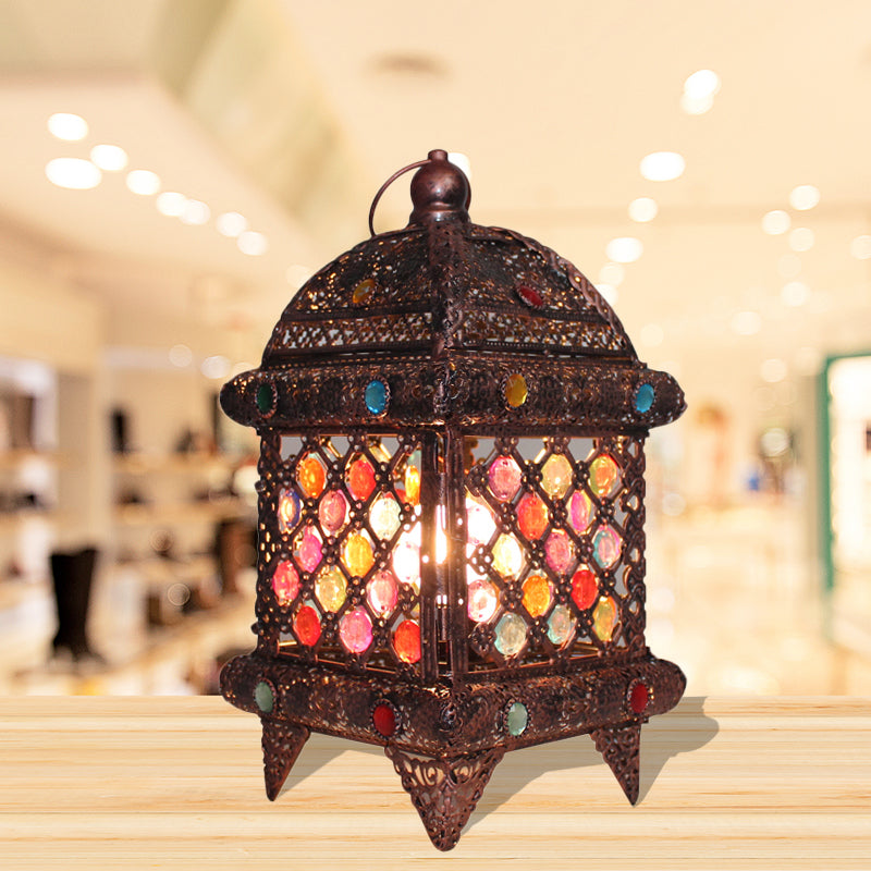 Metal Copper Night Table Lighting Lantern 1 Head Bohemian Nightstand Light for Living Room