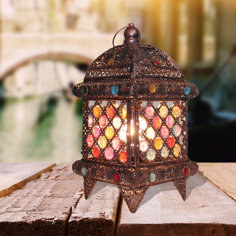 Metal Copper Night Table Lighting Lantern 1 Head Bohemian Nightstand Light for Living Room