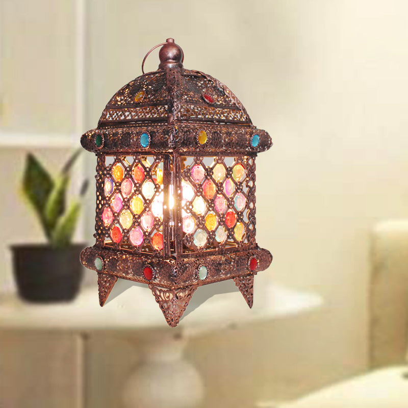 Metal Copper Night Table Lighting Lantern 1 Head Bohemian Nightstand Light for Living Room