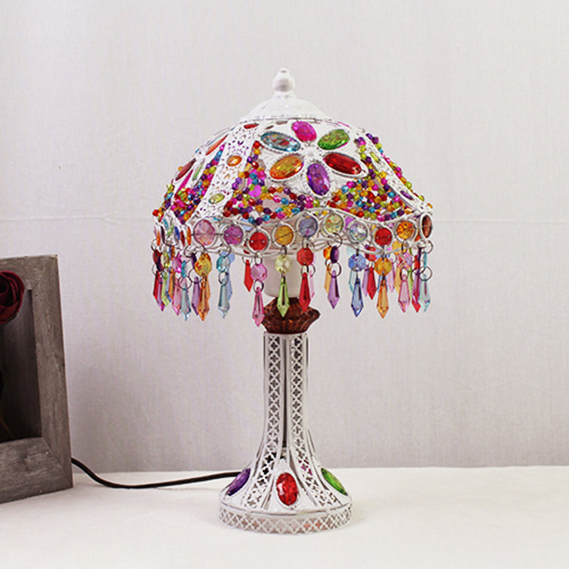 Bohemian Scalloped Table Lighting 1 Bulb Metal Nightstand Light in White/Red/Yellow for Living Room