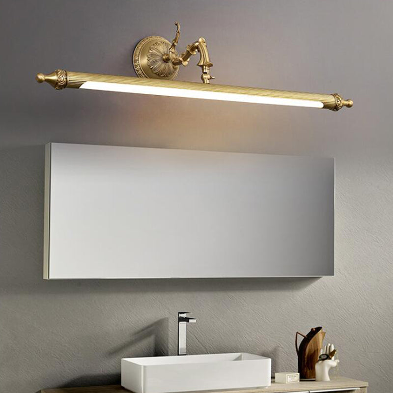 1 Light Metal Linear Mirror Wall Lighting Modern Style Wall Mounted Light Fixture in Brass