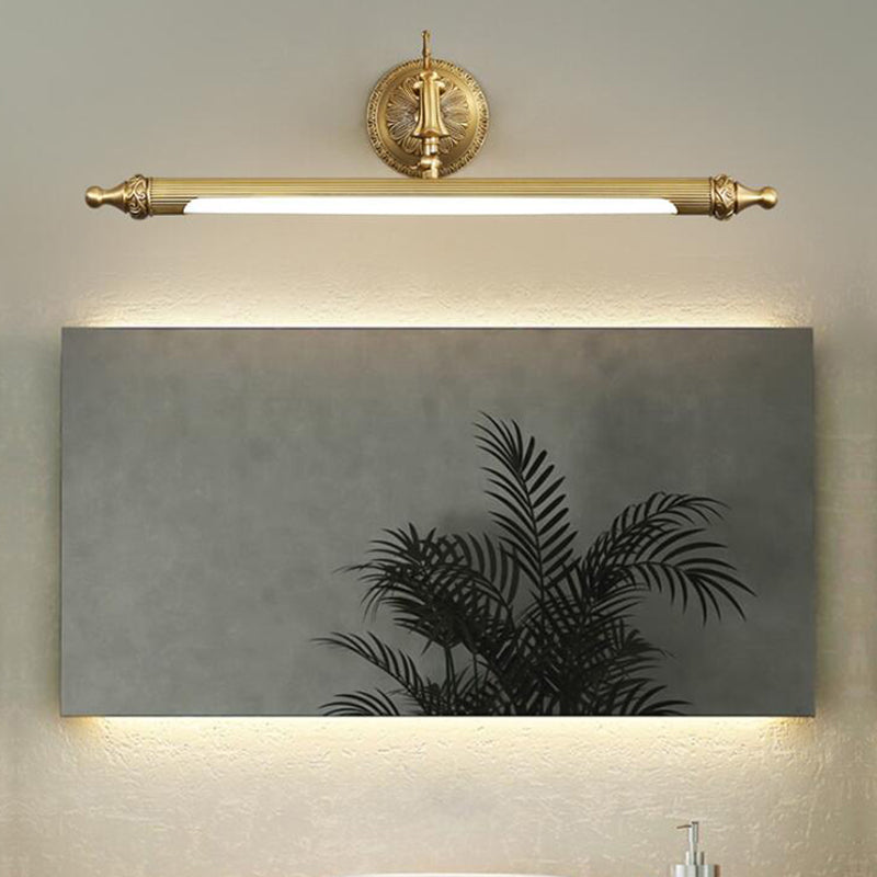 1 Light Metal Linear Mirror Wall Lighting Modern Style Wall Mounted Light Fixture in Brass