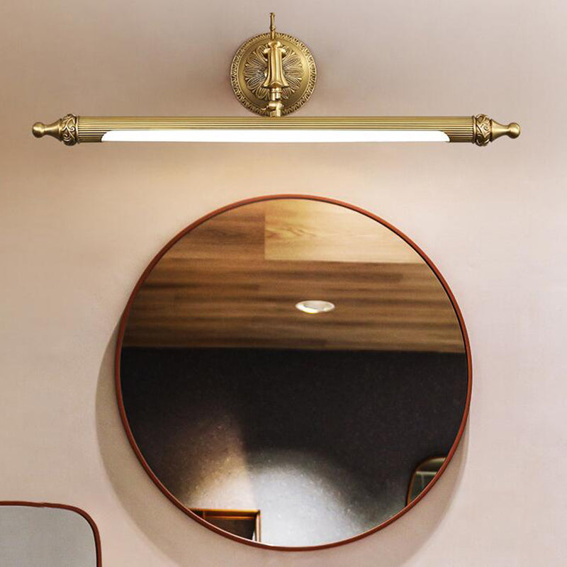 1 Light Metal Linear Mirror Wall Lighting Modern Style Wall Mounted Light Fixture in Brass