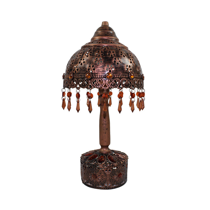 Dome Bedroom Night Table Light Bohemian Metal 1 Light Rust Nightstand Lighting with Crystal Accent