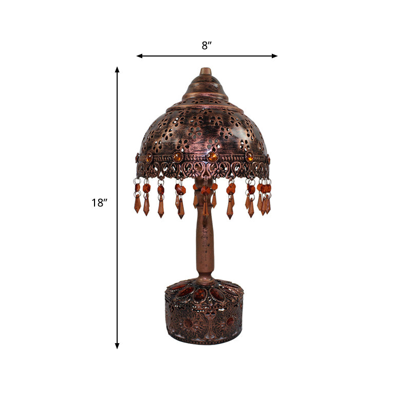 Dome Bedroom Night Table Light Bohemian Metal 1 Light Rust Nightstand Lighting with Crystal Accent