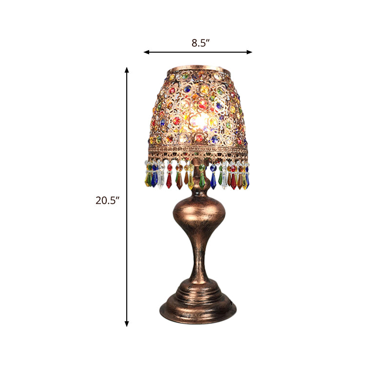 Bohemian Barrel Nightstand Lighting 1 Bulb Metal Night Table Lamp in Brass for Restaurant