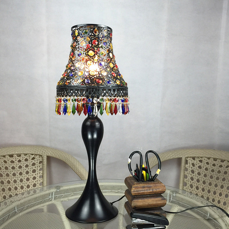 1 Bulb Nightstand Lamp Bohemian Flared Metal Night Table Lighting in Black/Brass with Urn-Shaped Base for Restaurant