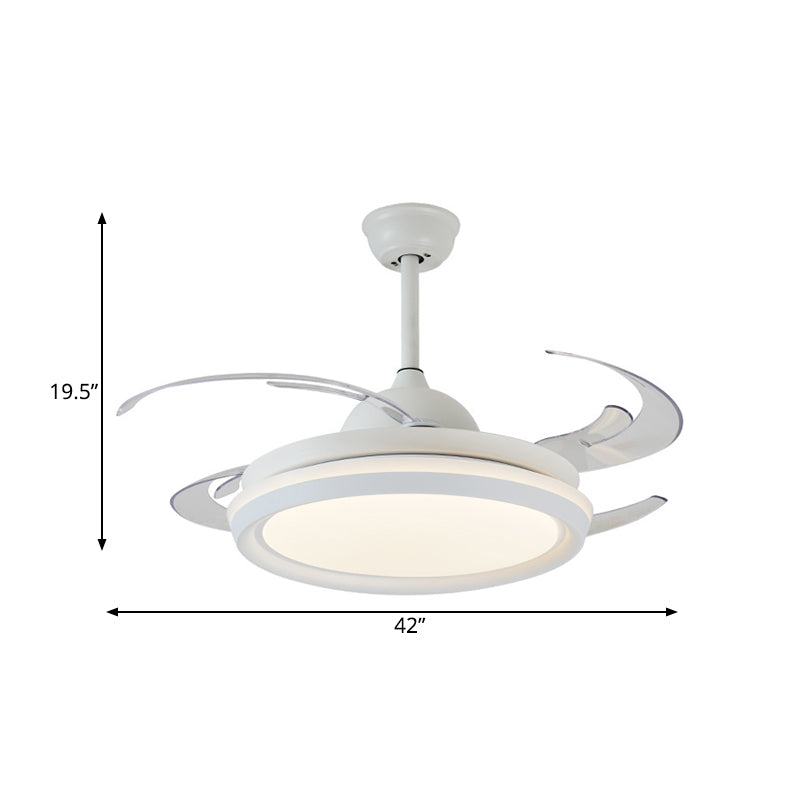 42" Width Simplicity Round Ceiling Fan Lighting LED Acrylic Semi Flush Light Fixture in White for Bedroom, 8 Clear Blades