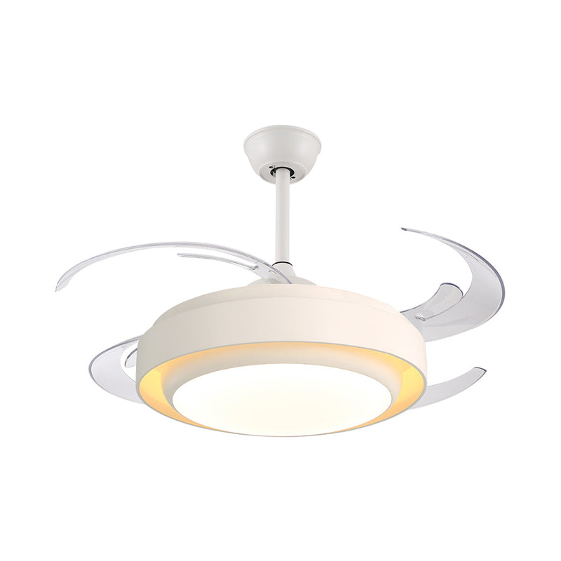 42" Wide LED Circular Ceiling Fan Light Modern White Semi Flush Mount Lighting for Living Room, 4 Clear Blades