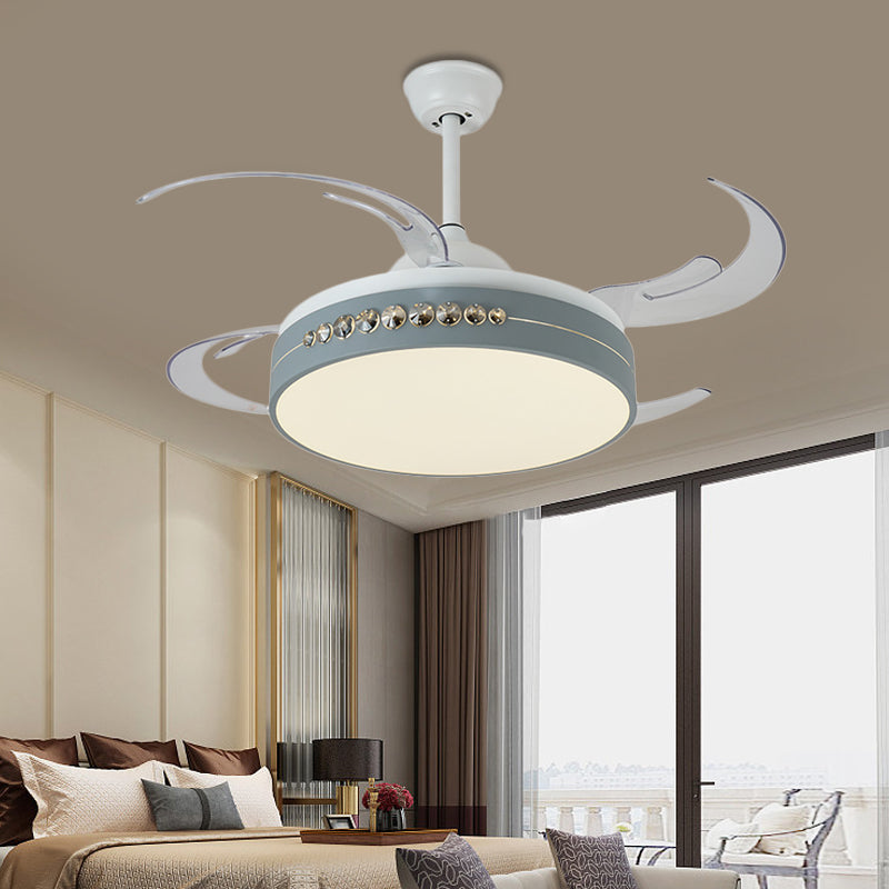 42" Wide Grey LED Hanging Fan Lighting Simplicity Metal Circle Semi Flush Ceiling Light for Bedroom, 8 Clear Blades