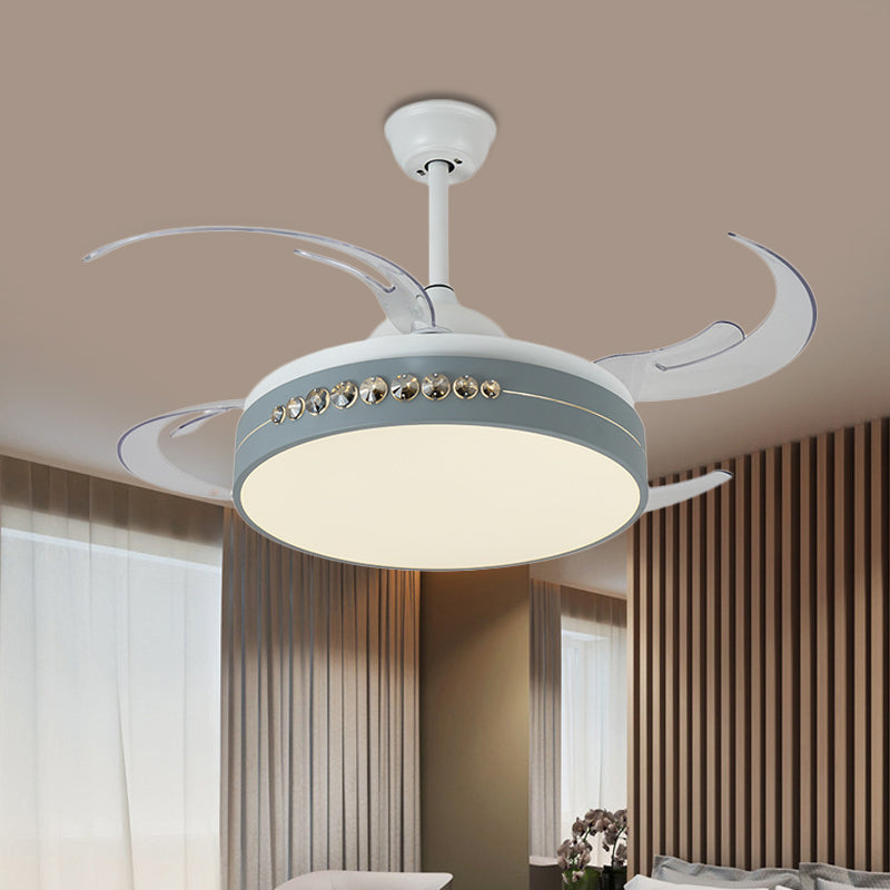 42" Wide Grey LED Hanging Fan Lighting Simplicity Metal Circle Semi Flush Ceiling Light for Bedroom, 8 Clear Blades