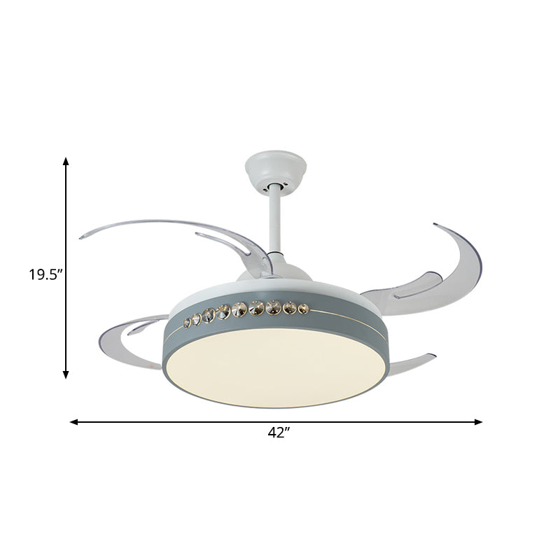 42" Wide Grey LED Hanging Fan Lighting Simplicity Metal Circle Semi Flush Ceiling Light for Bedroom, 8 Clear Blades