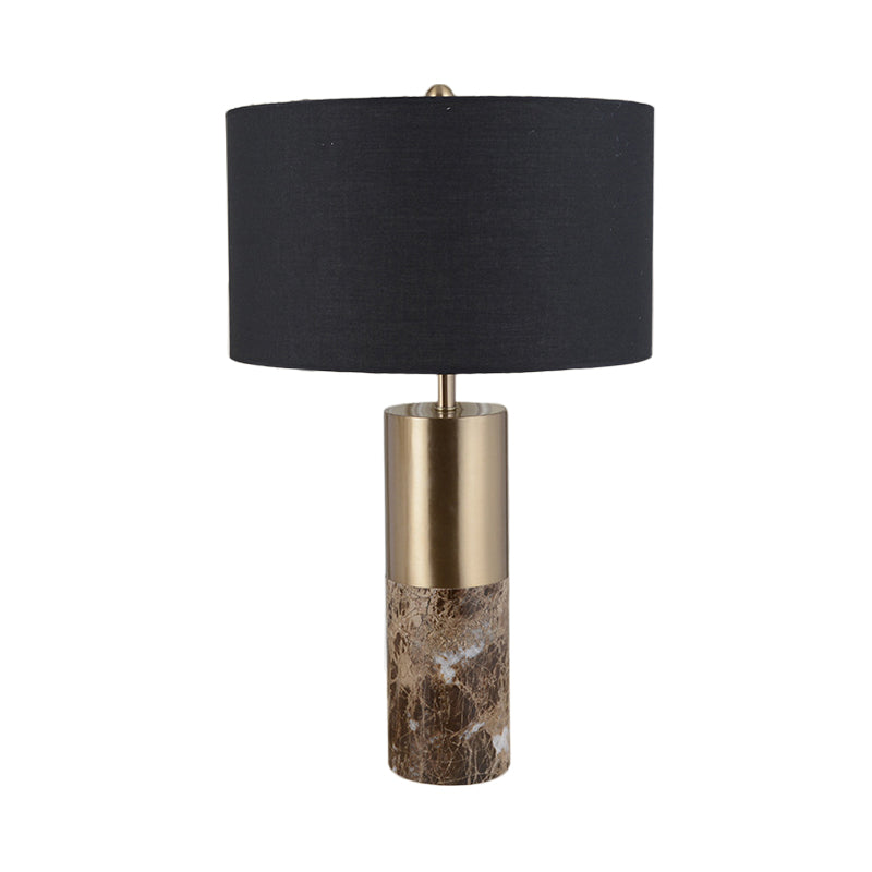 Cylinder Fabric Table Light Modern 1 Head Black Small Desk Lamp with Marble Base