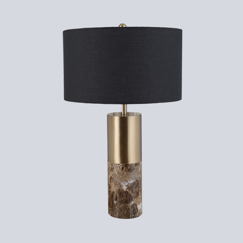 Cylinder Fabric Table Light Modern 1 Head Black Small Desk Lamp with Marble Base