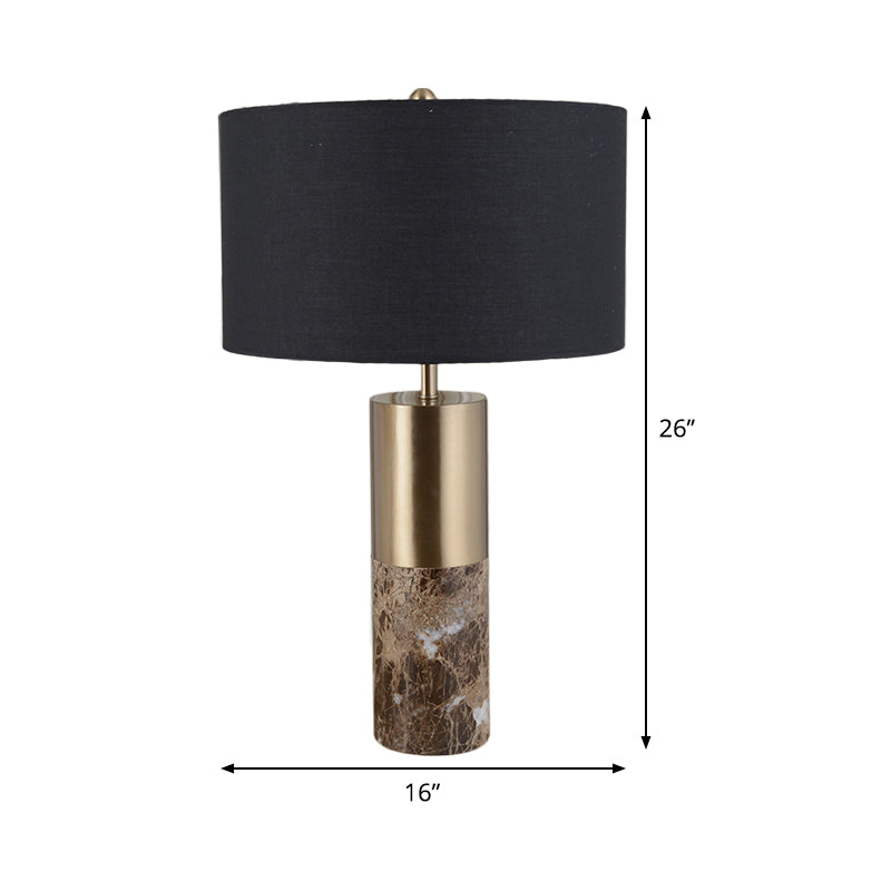 Cylinder Fabric Table Light Modern 1 Head Black Small Desk Lamp with Marble Base