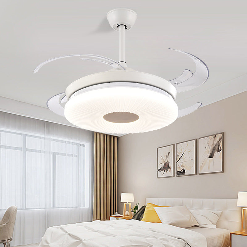 Minimalist Round Fan Lighting LED 42" Width Metal Semi Flush Ceiling Light in White for Restaurant, 8 Clear Blades