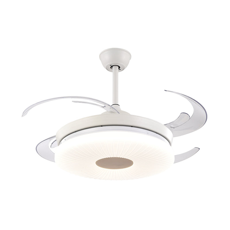 Minimalist Round Fan Lighting LED 42" Width Metal Semi Flush Ceiling Light in White for Restaurant, 8 Clear Blades