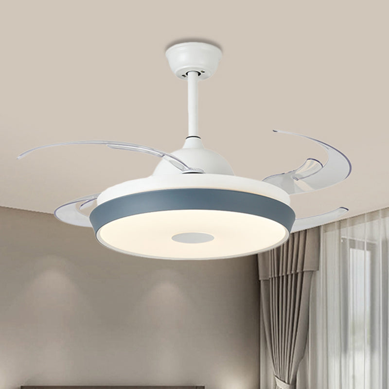 Circular Acrylic Ceiling Fan Lamp Simple LED Living Room Semi Flush Mount Light in Grey with 8 Clear Blades, 42" Wide