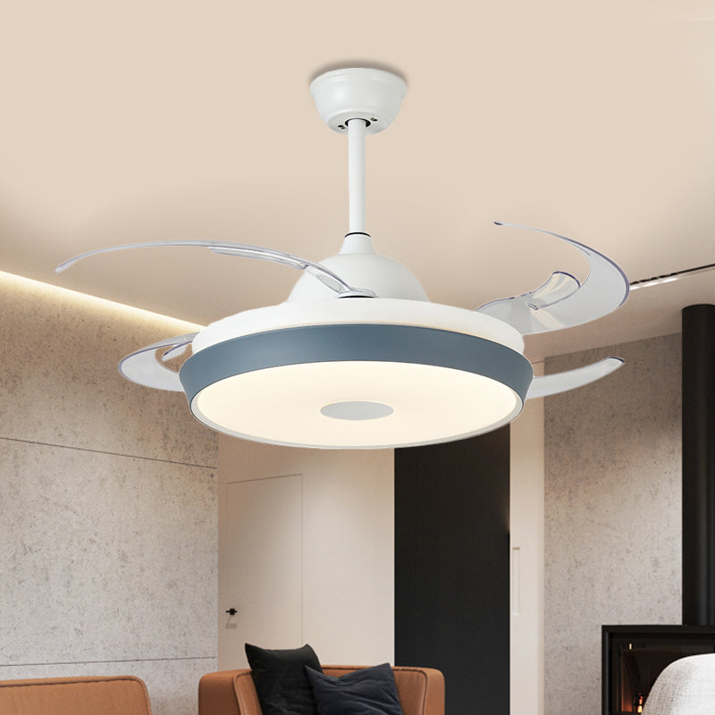 Circular Acrylic Ceiling Fan Lamp Simple LED Living Room Semi Flush Mount Light in Grey with 8 Clear Blades, 42" Wide