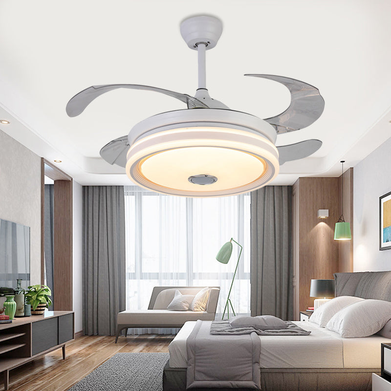 42" Wide White Round Hanging Fan Lamp Modern LED Bedroom Semi Flush Mount Lighting with 8 Blades, Remote Control/Frequency Conversion and Remote Control