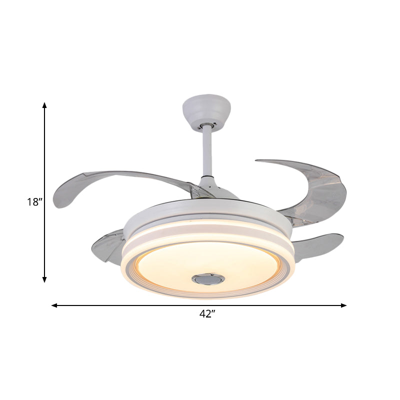 42" Wide White Round Hanging Fan Lamp Modern LED Bedroom Semi Flush Mount Lighting with 8 Blades, Remote Control/Frequency Conversion and Remote Control