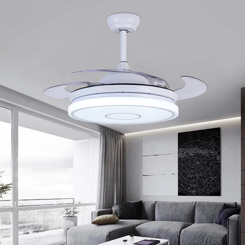 Acrylic White Pendant Fan Lamp Ring 36" Width LED Nordic Semi Flush Mount Ceiling Fixture for Living Room, 4 Clear Blades