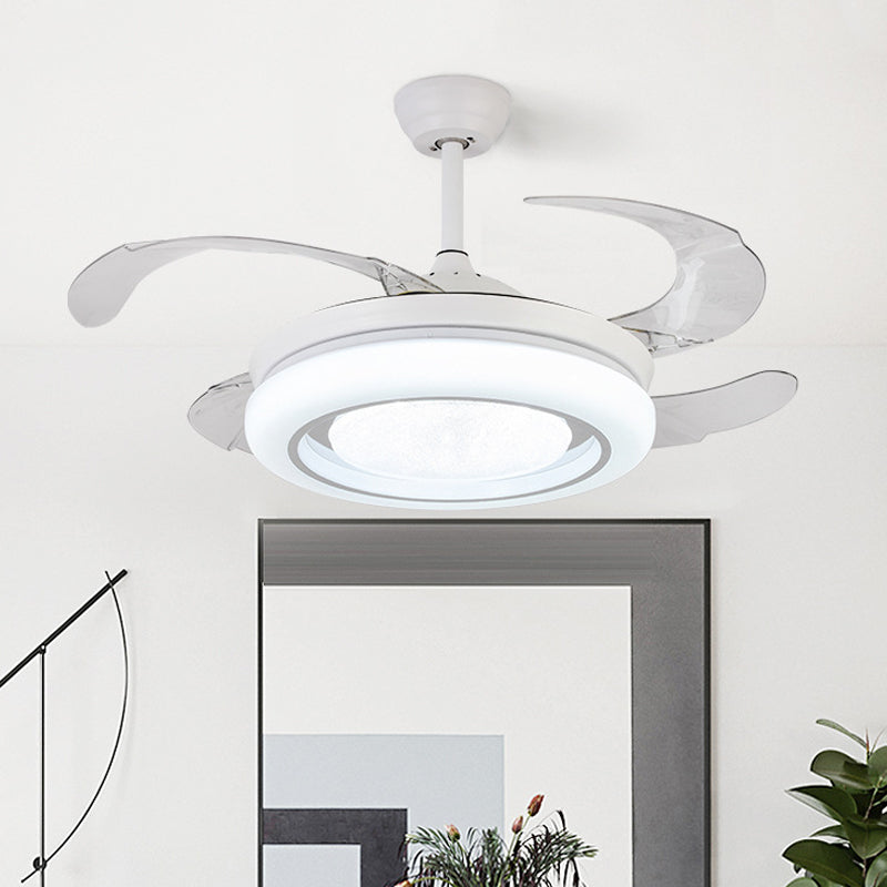 Modernism Circular Fan Lighting LED 36" Wide Metal Semi Flush Mount Ceiling Light in White with 4 Blades, Remote/Wall Control/Remote and Wall Control