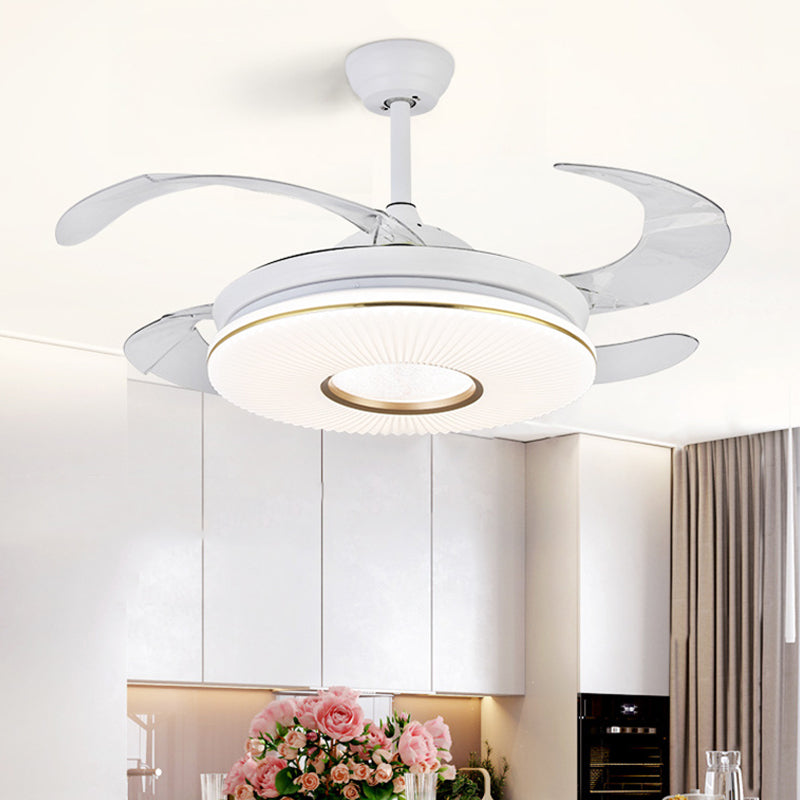 Modernism Circular Fan Lighting LED 36" Wide Metal Semi Flush Mount Ceiling Light in White with 4 Blades, Remote/Wall Control/Remote and Wall Control