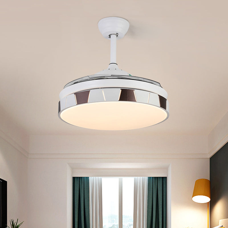 Modernism Circular Fan Lighting LED 36" Wide Metal Semi Flush Mount Ceiling Light in White with 4 Blades, Remote/Wall Control/Remote and Wall Control