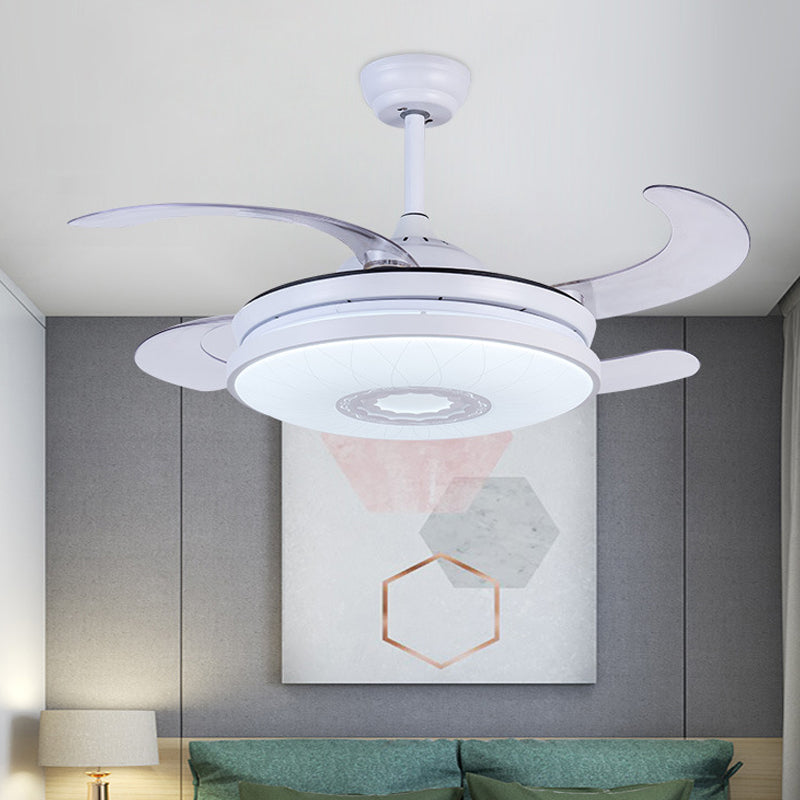 36" Width LED Acrylic Ceiling Fan Lighting Modernist White Circle Bedroom Semi Flush Mount Light Fixture with 4 Blades, Remote/Wall Control/Remote and Wall Control