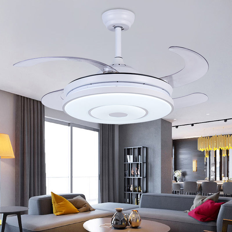 36" Wide Ring Living Room Fan Lamp Contemporary Acrylic LED White Semi Flush Mount Light with 4 Blades, Remote/Wall Control/Remote and Wall Control