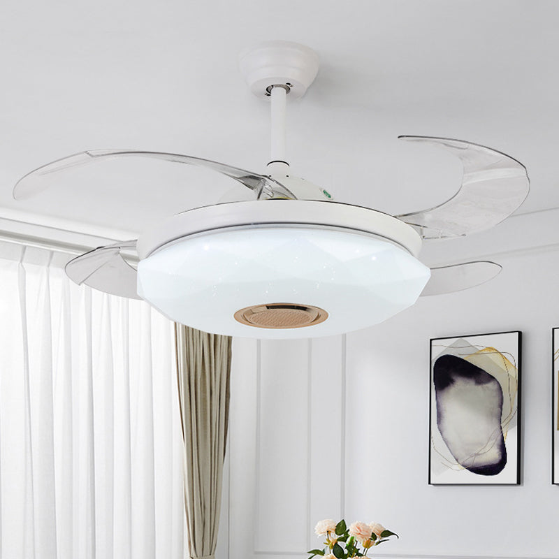 Metal White Hanging Fan Lighting Circular 36" W LED Contemporary Semi Flush Ceiling Light Fixture with 4 Blades, Remote/Wall Control/Remote and Wall Control