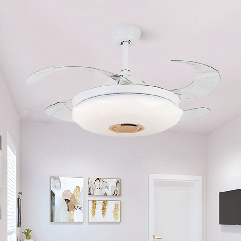 Metal White Hanging Fan Lighting Circular 36" W LED Contemporary Semi Flush Ceiling Light Fixture with 4 Blades, Remote/Wall Control/Remote and Wall Control