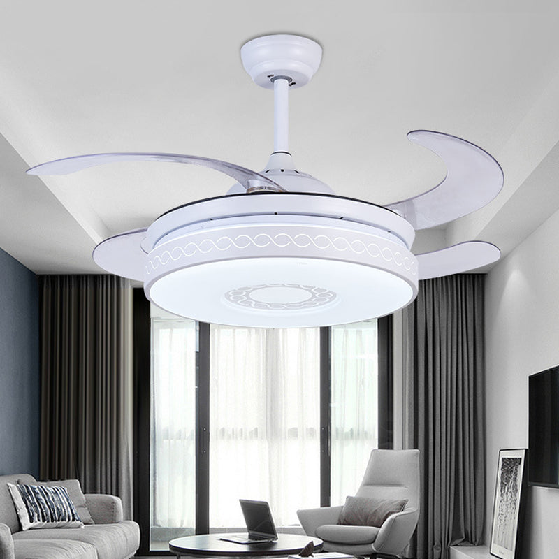 Acrylic Circle Pendant Fan Lighting Contemporary LED 36" W Living Room Semi Flush Light in White with 4 Blades, Remote/Wall Control/Remote and Wall Control