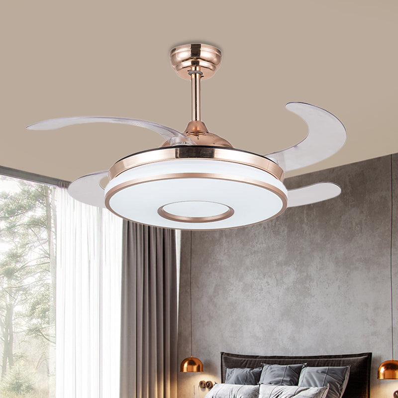 36" Wide Contemporary Round Fan Light LED Metal Semi Flush Mount in Silver with 4 Blades for Bedroom, Remote/Wall Control/Remote and Wall Control