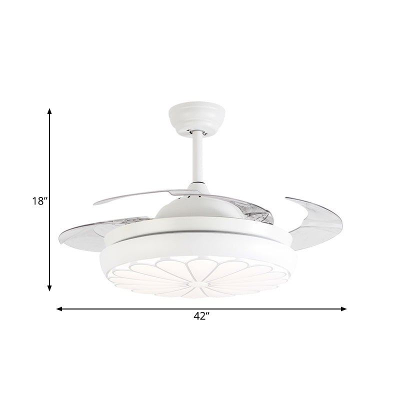 42" Width LED Ceiling Fan Lamp Minimalism Round Metal Semi Flush Mount Light Fixture in White with 4 Blades, Remote/Wall Control/Remote and Wall Control