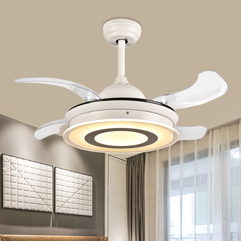 Acrylic Circle Pendant Fan Light Modernism LED Living Room Semi Flush Mount Lighting in White with 4 Clear Blades, 36" Wide