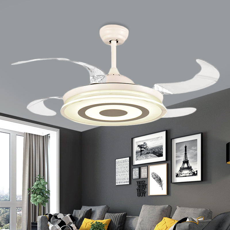 42" Width Simple Round Fan Lighting LED Acrylic Semi Flush Ceiling Light in White for Living Room, 4 Clear Blades