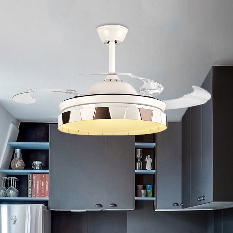 Circular Kitchen Hanging Fan Light Minimalist Metal LED 42" W Silver Semi Flush Mount Ceiling Fixture, 4 Clear Blades