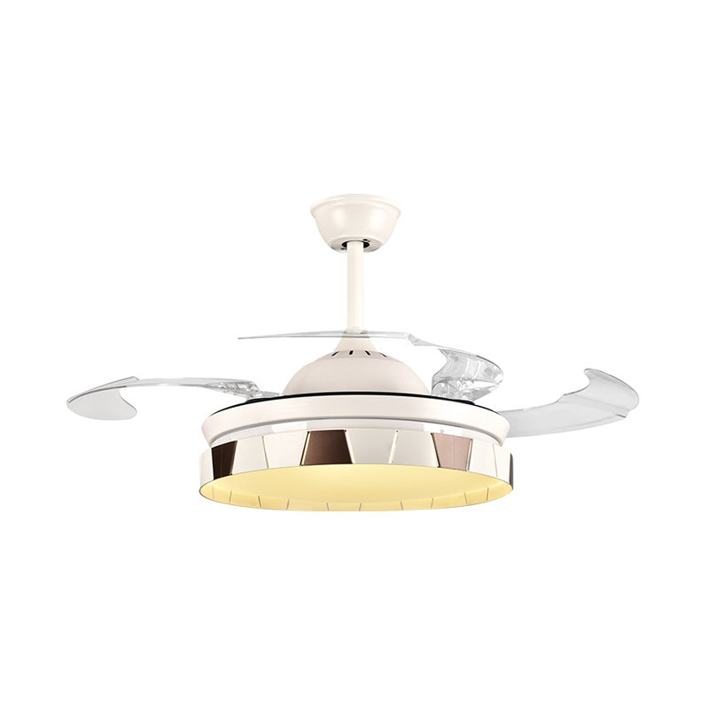 Circular Kitchen Hanging Fan Light Minimalist Metal LED 42" W Silver Semi Flush Mount Ceiling Fixture, 4 Clear Blades