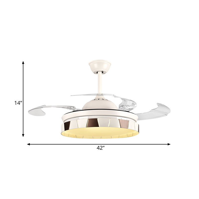 Circular Kitchen Hanging Fan Light Minimalist Metal LED 42" W Silver Semi Flush Mount Ceiling Fixture, 4 Clear Blades