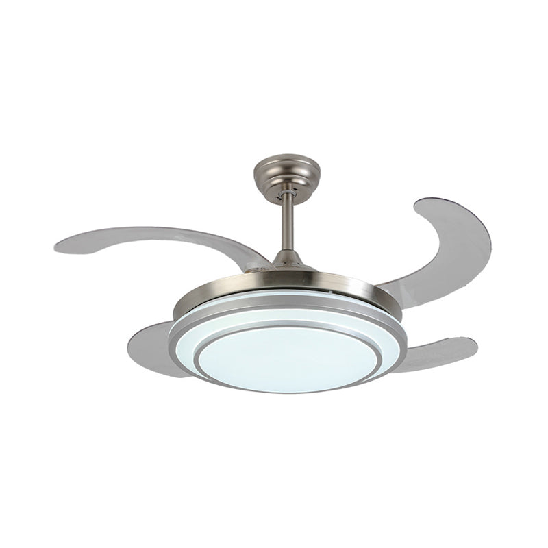 36 "W Nickle Circle hangerse ventilatorverlichting Moderne metalen LED Slaapkamer Semi Flush Mount Light met 4 messen, afstandsbediening/frequentieconversie en afstandsbediening